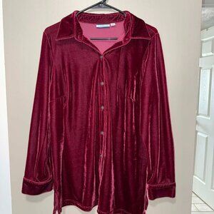 Croft & Barrow Red Velvet Button Up Shirt Top Long Sleeve